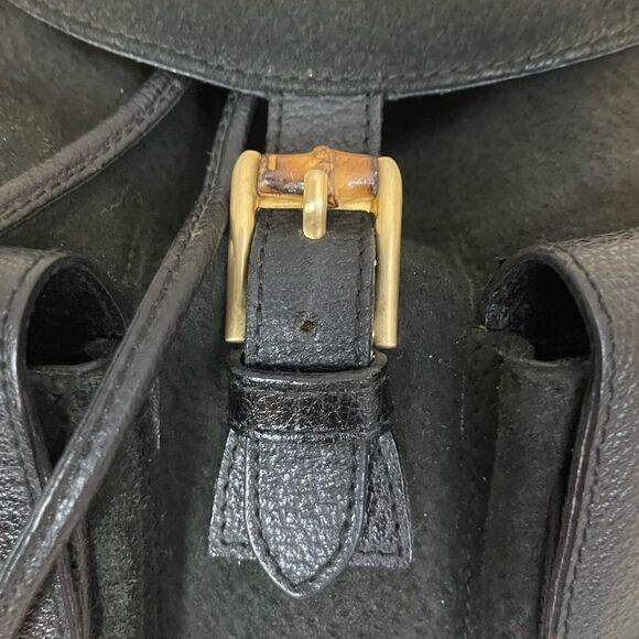 Gucci Black Suede Backpack with Bamboo Details - Picture 6 of 15